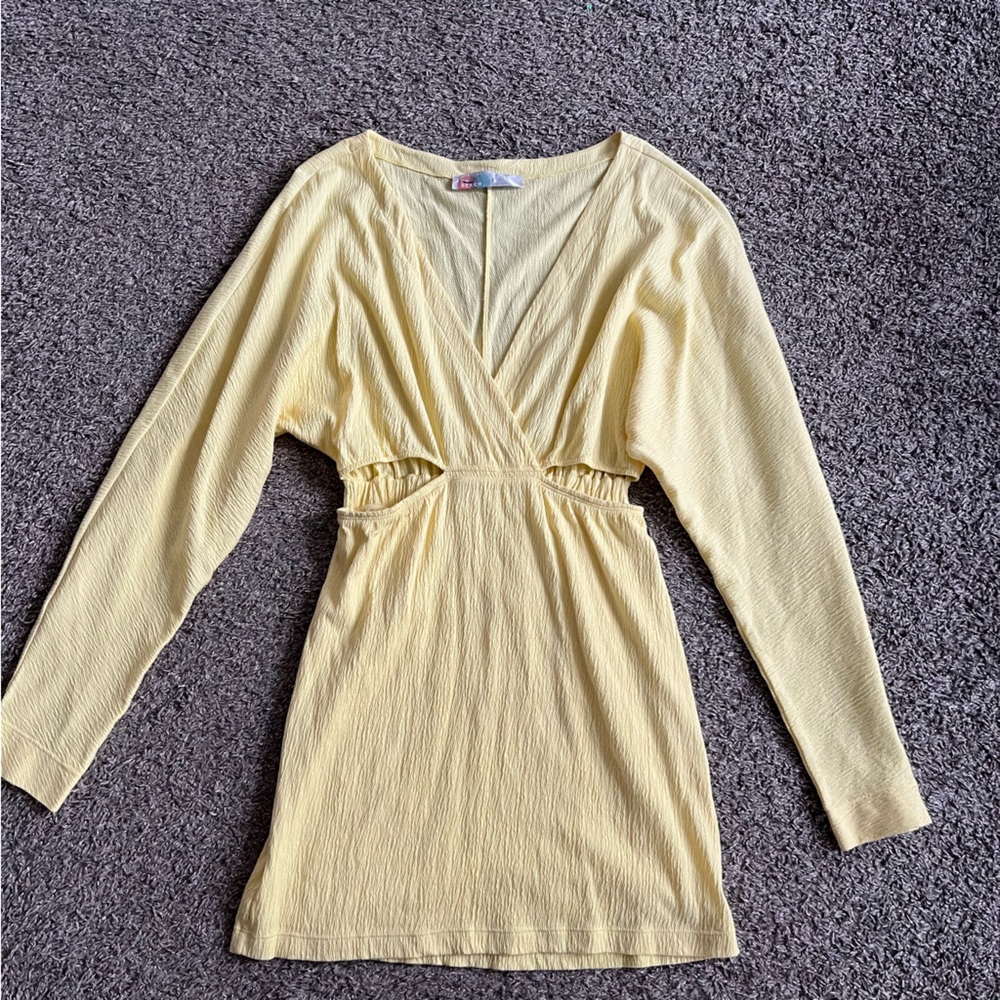 Stasia Yellow Mini Dress FP Beach Free People Cutout Long Sleeve Festival